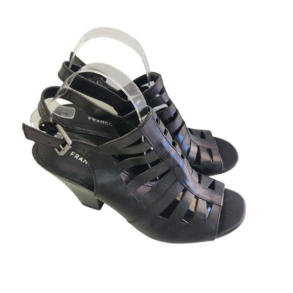 Franco Sarto Black Leather Open Toe Slingback Heeled Sandals Size 9M - Picture 1 of 7